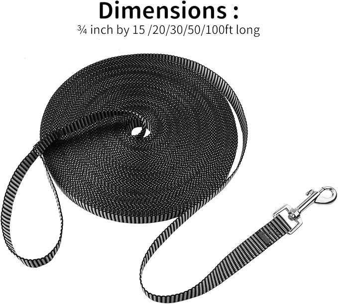 Hi Kiss Dog/Puppy Obedience Recall Training Agility Lead - 15ft 20ft 30ft 50ft 100ft Training Leash - Great for Training, Play, Camping, or Backyard(15ft,Black_White)