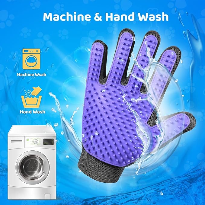 Pet Hair Remover Glove - Gentle Pet Grooming Glove Brush - Deshedding Glove - Massage Mitt with Enhanced Five Finger Design - Perfect for Dogs & Cats with Long & Short Fur - 1 Pack (Right-hand), Purpl