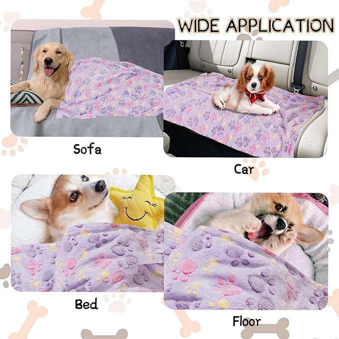 Dog Blankets for Dogs, 3 Pack Large Blanket Medium Blanket Dog Cat Soft Fuzzy Blankets Washable,Comfort Flannel,Fuzzy Soft Blankets for Dogs,Pet Blanket,Reversible Cow Print,41 x 31 inch,Black