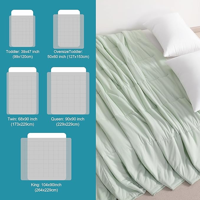 NTBAY Cooling Comforter King - Japanese Double-Sided Cold Tech Fabric Cooling Blanket for Hot Sleepers, Q-Max 0.45, All-Season Lightweight Blanket to Quickly Cool Down, 104x90 Inches, Mint Green