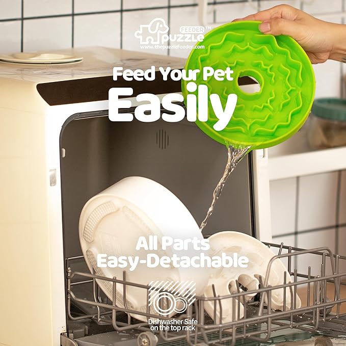 Slow Feeder Dog Bowl for Puppies with Non-Slip Base - Adjustable Speed Design, Removable Puzzle Inserts & Dishwasher Safe, Green