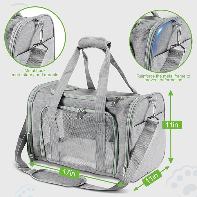 Travel in Style: Portable Pet Carrier for Small Pets up to 15 Lbs- Airline Approved, Collapsible & Comfortable cat/Puppy Soft Sided Bag (Dark Gray)