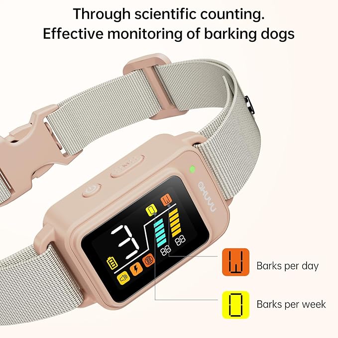 Bark Collar-Rechargeable Smart Barking Collar- Anti Bark Training Collar with Adjustable Sensitivity Beep Vibration Shock- Bark Shock Collar for Small Large Medium Dogs
