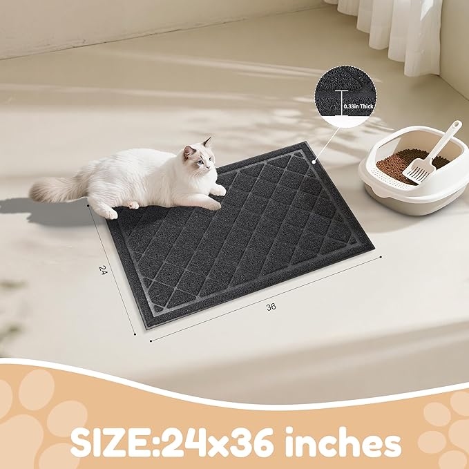Amyracel Cat Litter Mat, 36"x24" Non-Slip Litter Trapping Mat, Urine-Proof Kitty Litter Mats for Floor, Soft on Kitty’s Paws, Kitten Supplies for Indoor Cats (Black)