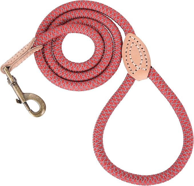 Mile High Life Reflective Dog Leash, Strong Nylon Dog Rope Heavy Duty Dog Training Leashes for Small Medium Large Dogs, Heavy Duty Climbing Rope Dog Leash w Leather Tip(Red, 72 Inch)