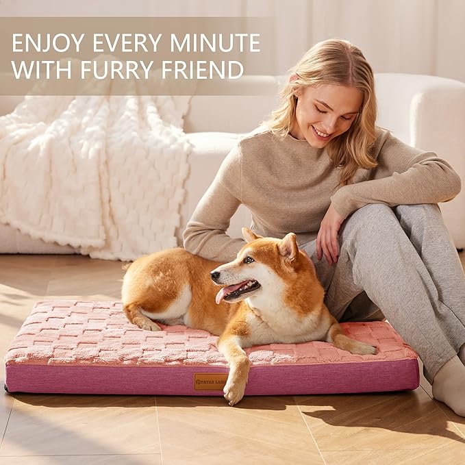 Patas Lague Orthopedic XXL Dog Bed for Extra Large Dogs 48''X28'', Waterproof Soft Warm Comfortable Egg Crate Foam Big Large Pet Beds Mat,Hot Pink