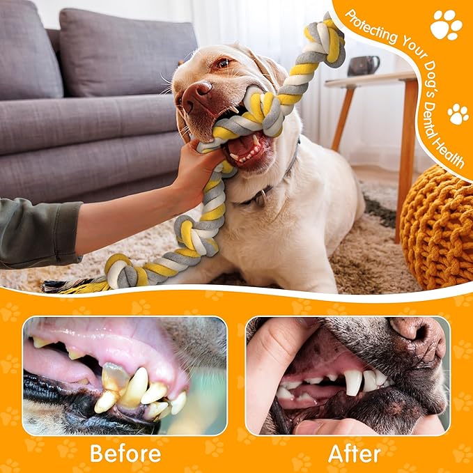 Norvy XXL 6-Knot Dog Rope Toy for Large Dogs Aggressive Chewers 40in Long Heavy Duty Rope Toy Almost Indestructible Dog Tug Toy Puppy Cotton