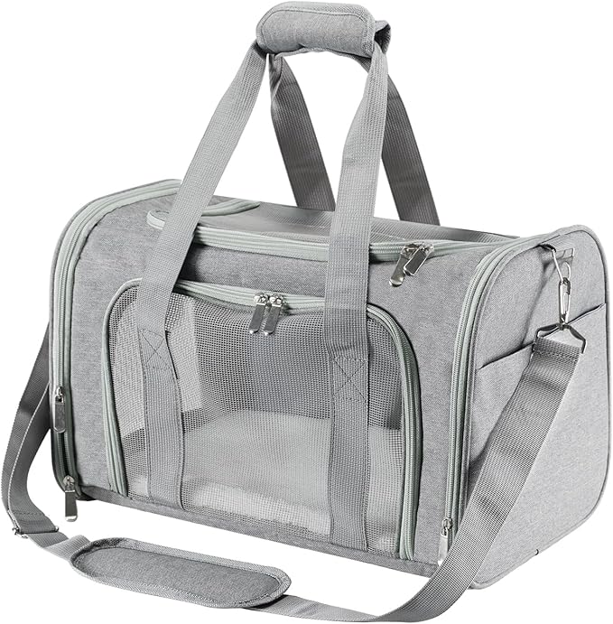 Travel in Style: Portable Pet Carrier for Small Pets up to 15 Lbs- Airline Approved, Collapsible & Comfortable cat/Puppy Soft Sided Bag (Dark Gray)