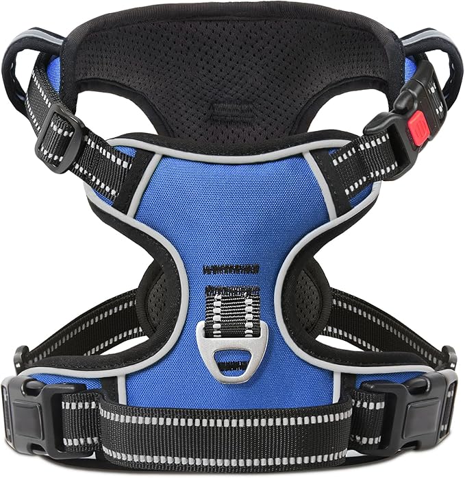 Timos Dog Harness Small Sized, No Pull with Neck Lockable Snap,No Choke Front Clip Dog Reflective Harness,Adjustable Metal Rings 3 Buckles,Easy Control Handle for Small Dogs Blue XS