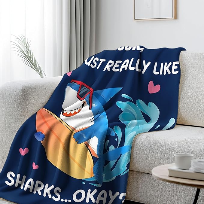 Shark Blanket 50"x60", Cozy Shark Gifts for Women Birthday Gift Ideas, Ideal Sharks Birthday Party Decorations on Sofa Counch, Blanket Gifts for Sharks Lovers