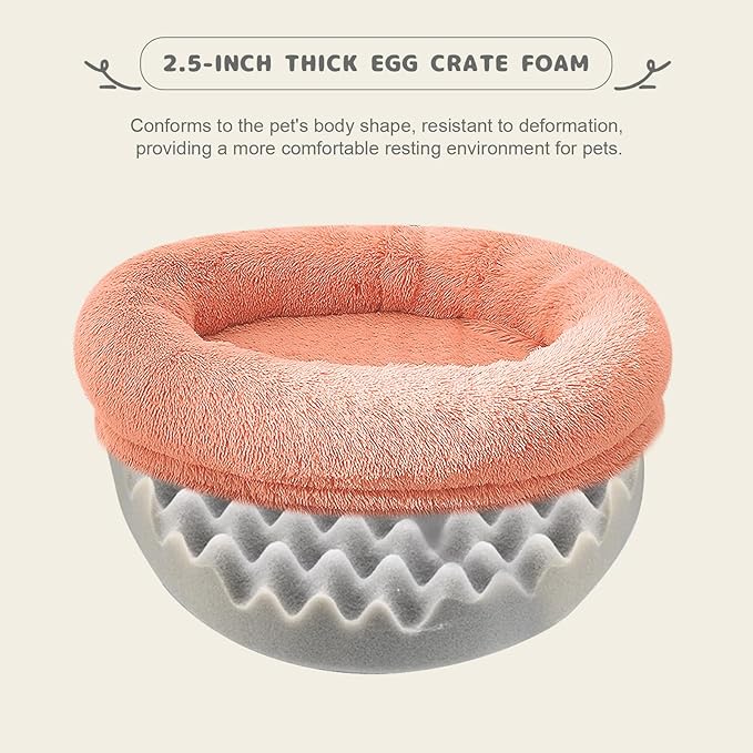 Calming Dog & Cat Bed - Washable Cover, Anti-Anxiety Donut Cuddler, Warming Cozy Soft Round Bed for Small Dogs & Cats (Pink, 24inch)