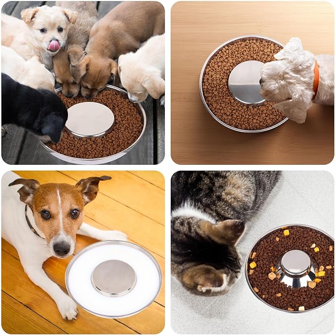 4 Pack Stainless Steel Puppy Bowls, Puppy Feeding Bowls for Litter, 10.2" Metal Dog Food and Water Bowl Set for Small Dogs Cats, Puppys Feeders for Multiple Puppies Kittens, Whelping Supplies