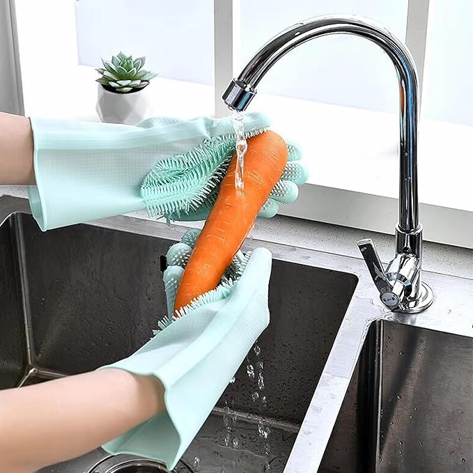 Pet Grooming Gloves,Heat-Resistant Silicone Gloves with High-Density Teeth for Enhanced Massaging and Bathing of Dogs and Cats (Green, 1 Pair)
