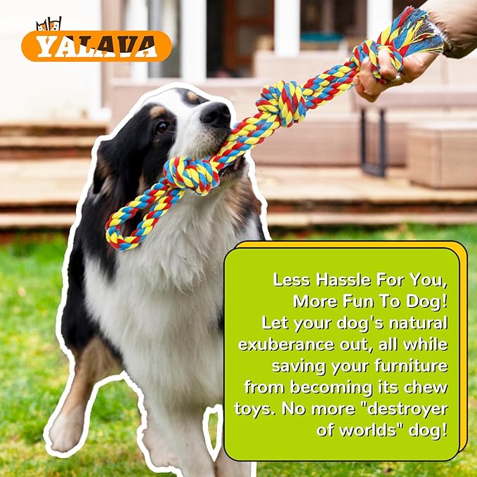 2 Pack 20 Inch Dog Rope Toy for Aggressive Chewers, Heavy Duty Chew Toys for Teeth Cleaning, Cotton Rope Dog Tug Toy for Medium to Large Breed