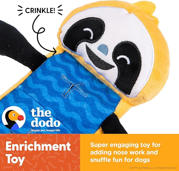 The Dodo Sloth Puzzle Pocket Toy for Dogs, Roll Up for More Difficulty or Unroll for a Larger Toy; Treat Hide Enrichment Toy; Treat Dispenser Dog Toy; Sloth Dog Toy;