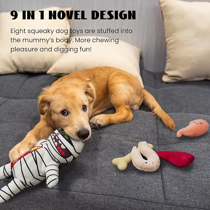 Nocciola Halloween Zombie Mummy Dog Toys with Organs: Funny Cool Squeaky Dog Chew Toys for Puppies, Small and Medium Size Dogs, Plush Stuffed Puzzle Toys for Dog Training Hide and Seek Pet Supplies