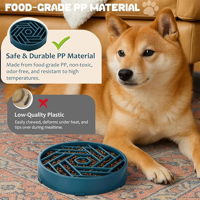WHIPPY Slow Feeder Dog Bowl, Puzzle Maze Design to Slow Down Eating, 3-Cup Capacity, Anti-Gulping Food Bowl for Medium & Large Dogs,Navy Blue