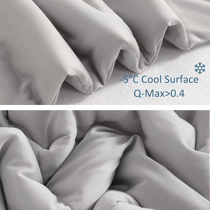 NTBAY Cooling Comforter King - Japanese Double-Sided Cold Tech Fabric Cooling Blanket for Hot Sleepers, Q-Max 0.45, All-Season Lightweight Blanket to Quickly Cool Down, 104x90 Inches, Light Grey