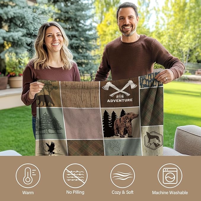 Soft Deer Blanket 50"x60", Thoughtful Fawn Print Blanket Decor for Country Theme on Sofa Counch Room, Ideal Bear Blankets Gifts for Adult Women Men