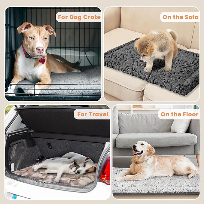 2 in 1 Dog Bed Crate Pad Mat Washable Reversible (Cool & Warm) Soft Fluffy Pet Kennel Beds for Large Medium Small Puppy Cat Sleeping Mattress Machine Wash Dog Cooling Mats (Grey, 24"*17.5"*1.5")