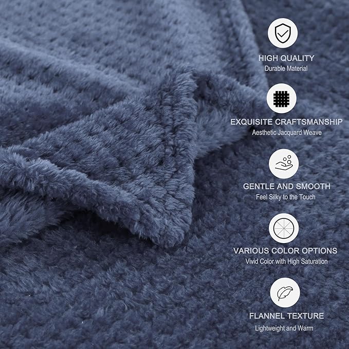 uxcell Flannel Fleece Bed Blankets, Soft Warm Microfiber Blanket, Mesh Fuzzy Plush 330GSM Lightweight Decorative Solid Blankets for Bed Full (70"x78") Navy Blue