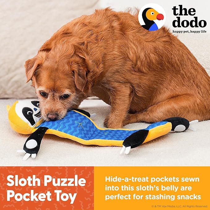 The Dodo Sloth Puzzle Pocket Toy for Dogs, Roll Up for More Difficulty or Unroll for a Larger Toy; Treat Hide Enrichment Toy; Treat Dispenser Dog Toy; Sloth Dog Toy;