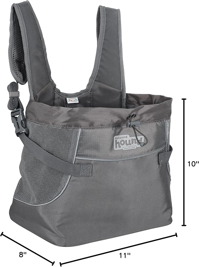 Outward Hound PupPak Dog Front Carrier, Small, Grey – Hands-Free Hiking & Camping Pet Backpack for Small Pets up to 10 lbs, Padded Straps, Breathable Mesh, Water-Resistant, Safety Clip