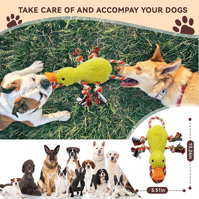 Tug of War Dog Toy, Squeaky Dog Toys for Aggressive Chewers, Interactive Duck Puppy Toys to Keep Them Busy
