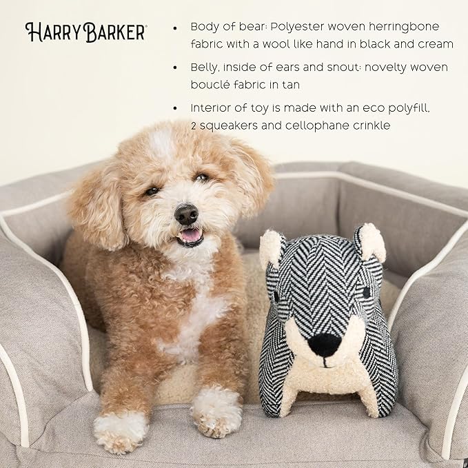 Harry Barker Durable Plush Dog Toys, Herringbone Bear Toy