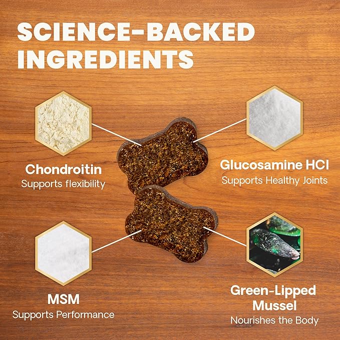 VetriScience GlycoFlex Ultimate Strength Healthy Hip & Joint Glucosamine Supplements for Dogs, with MSM, Chondroitin & Green-Lipped Mussel, Soft Chews, Duck, 120 Count - New Look