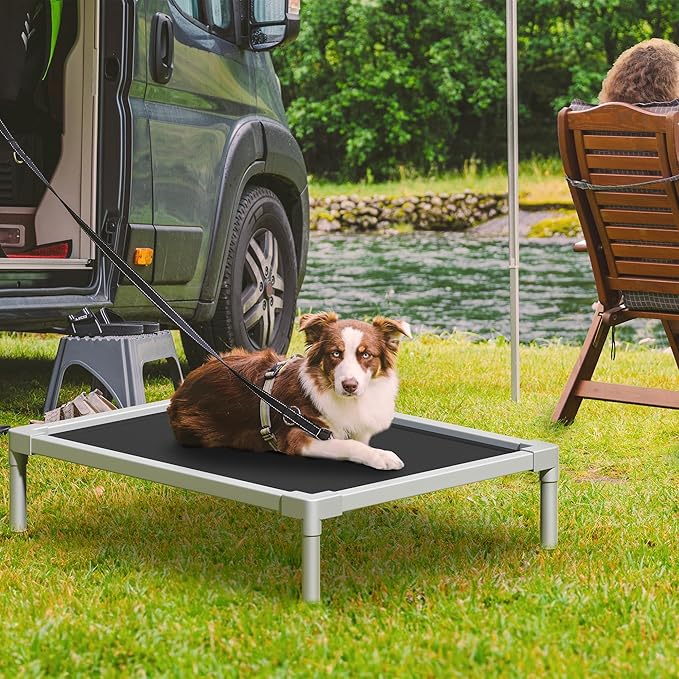 YITAHOME Cooling Elevated Dog Bed, Chew Proof Raised Pet Cot with Aluminum Frame, Breathable Textilene Mesh, Enclosed Edges, Non-Slip Feet, Sturdy Dog Bed for Indoors & Outdoors, Black, 32 Inch