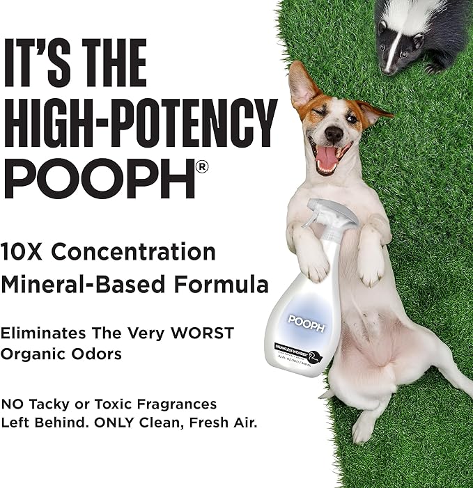 POOPH® Skunkless Wonder™ Spray | High-Potency Skunk Odor Eliminator Works on Pets, Fur, Clothing, Furniture & Items – Unscented, Safe, Fragrance-Free, Dismantles Skunk Oils On-Contact - 32oz