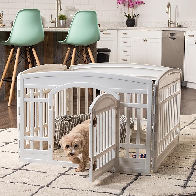 IRIS USA 24" 4-Panel Pet Dog Puppy Playpen with Door, for Puppies and Small Dogs, Keep Pets Secure, Easy Assemble, Fold It Down, Easy Storing, Customizable, White