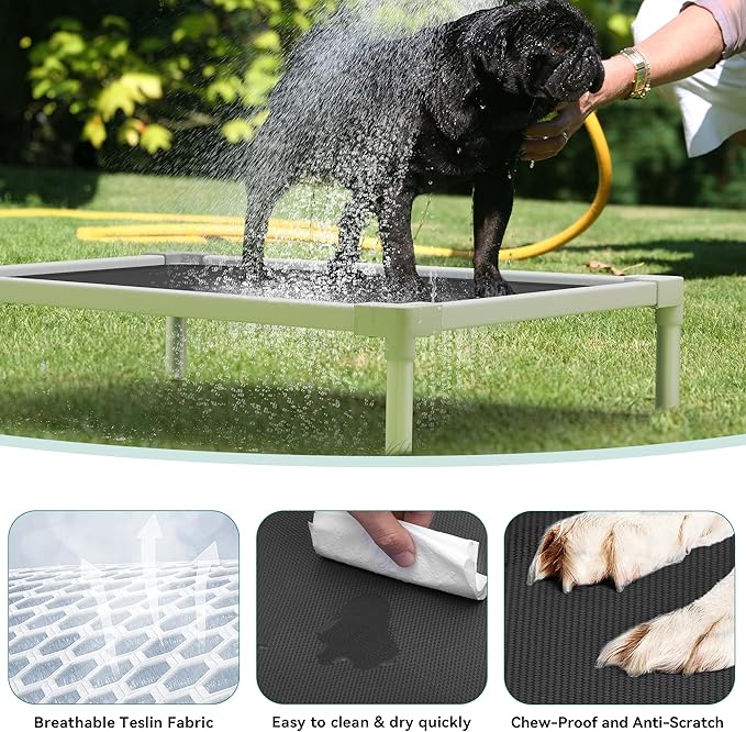 YITAHOME Cooling Elevated Dog Bed, Chew Proof Raised Pet Cot with Aluminum Frame, Breathable Textilene Mesh, Enclosed Edges, Non-Slip Feet, Sturdy Dog Bed for Indoors & Outdoors, Black, 32 Inch