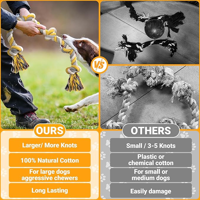 Norvy XXL 6-Knot Dog Rope Toy for Large Dogs Aggressive Chewers 40in Long Heavy Duty Rope Toy Almost Indestructible Dog Tug Toy Puppy Cotton