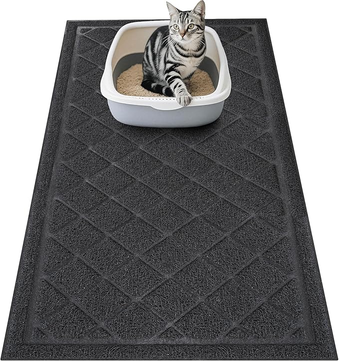 Amyracel Cat Litter Mat, 36"x24" Non-Slip Litter Trapping Mat, Urine-Proof Kitty Litter Mats for Floor, Soft on Kitty’s Paws, Kitten Supplies for Indoor Cats (Black)
