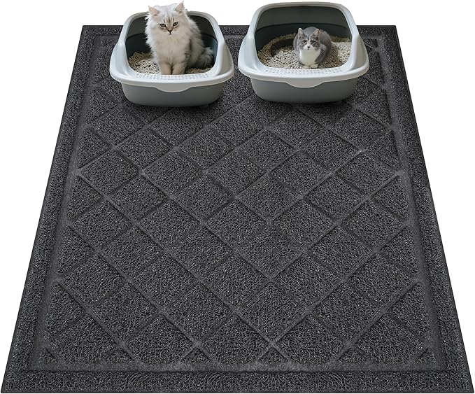 Amyracel Cat Litter Mat, 36"x30" Non-Slip Litter Trapping Mat, Urine-Proof Kitty Litter Mats for Floor, Soft on Kitty’s Paws, Kitten Supplies for Indoor Cats (Black)