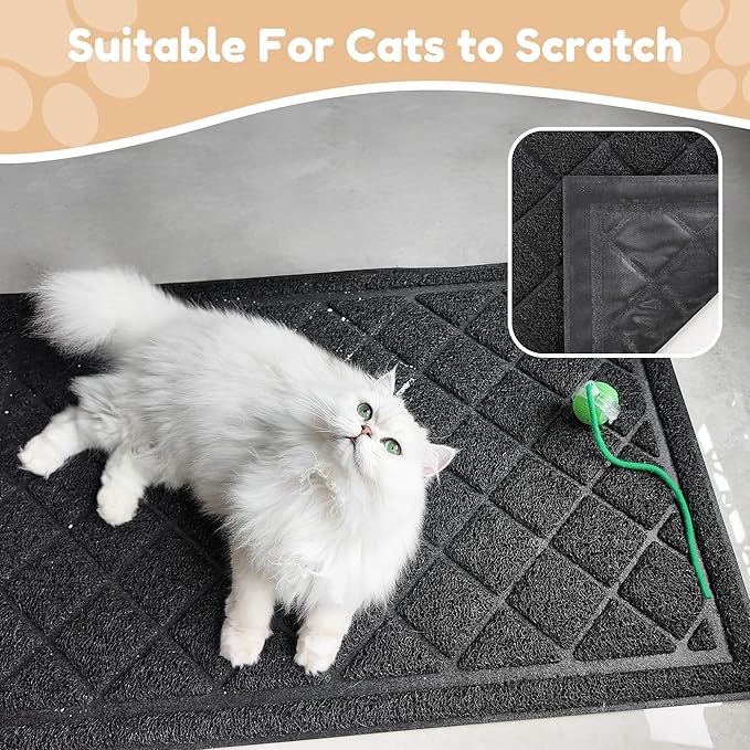 Amyracel Cat Litter Mat, 36"x30" Non-Slip Litter Trapping Mat, Urine-Proof Kitty Litter Mats for Floor, Soft on Kitty’s Paws, Kitten Supplies for Indoor Cats (Black)