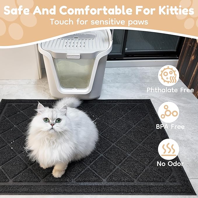 Amyracel Cat Litter Mat, 36"x24" Non-Slip Litter Trapping Mat, Urine-Proof Kitty Litter Mats for Floor, Soft on Kitty’s Paws, Kitten Supplies for Indoor Cats (Black)