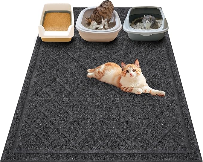 Amyracel Cat Litter Mat, 48"x36" Non-Slip Litter Trapping Mat, Urine-Proof Kitty Litter Mats for Floor, Soft on Kitty’s Paws, Kitten Supplies for Indoor Cats (Black)