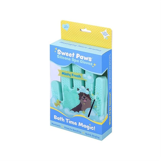 Sweet Paws Silicone Spa Dog & Cat Bathing & Grooming Gloves, 2 Count, Reversible, Nontoxic, & Easy to Clean, Thousands of Massaging Micro-bristles to Pamper your Pet - Minty Fresh