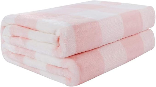 PiccoCasa Plaid Flannel Fleece Throw Blanket, Buffalo Checkered Soft Blankets and Throws, Plush Lightweight Decors Blanket for Couch Sofa Traveling, 50" x 60", Pink and White Tartan