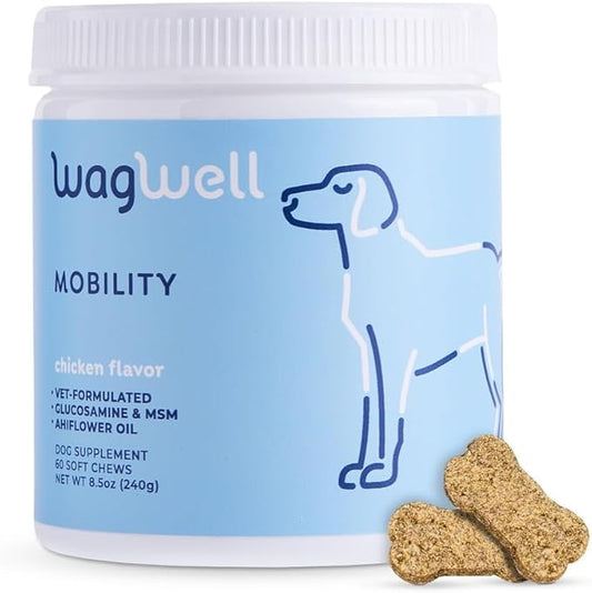 WagWell Mobility Chews – Vet Formulated Hip and Joint Supplement for Dogs - Natural Dog Joint Supplement with Glucosamine and MSM – Dog Joint Supplement for Large Breeds and Small Breeds, 60 Chews