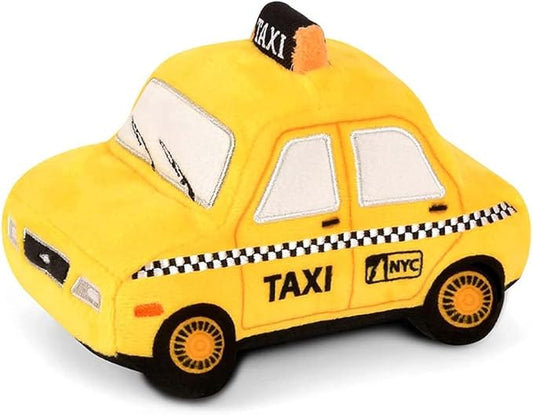 P.L.A.Y. Cute Plush Dog Toys - Canine Commute, Travel Themed Durable Squeaker Chew Toy, Great for Puppies & Small, Medium, Large Dog Breeds - Machine Washable, Recycled Materials (New-Yap City Taxi)