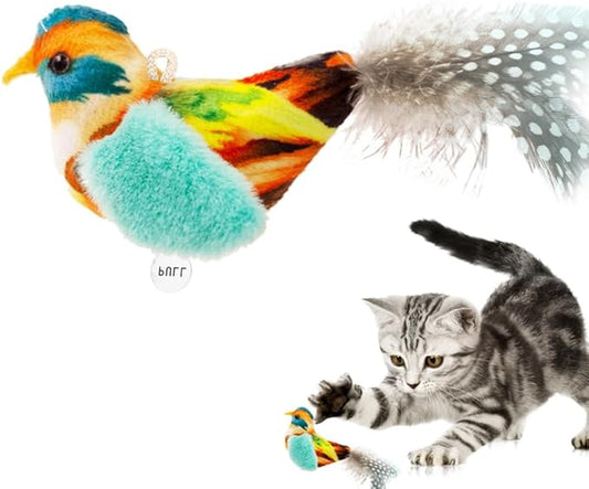 Touch Moving Pet chew, Plush, Interactive Small and Medium Pet Plush Toys Interactive Toys with Feather Built-in Battery Catnip Chirp Chew Bird Sound Playing Cat Toys.