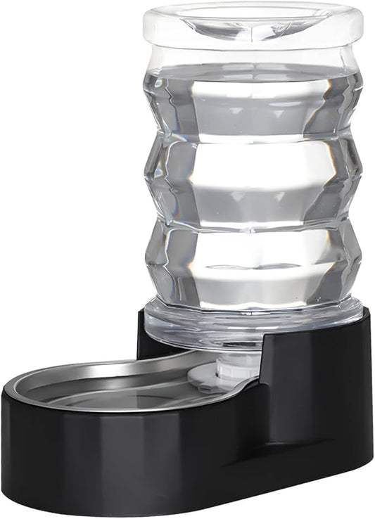 6L Automatic Pet Waterer, 100% BPA Free, Stainless Steel Gravity Feeder, Convenient Drinking Water Dispenser Designed for Dogs and Cats (Black, 6L)