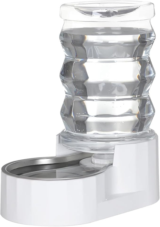 6L Automatic Pet Waterer, 100% BPA Free, Stainless Steel Gravity Feeder, Convenient Drinking Water Dispenser Designed for Dogs and Cats (White, 6L)