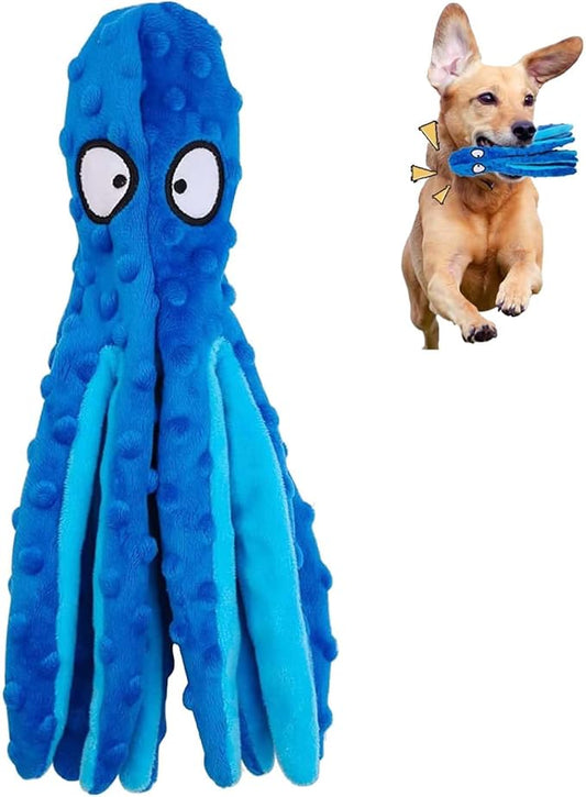 Squeaky Dog Toys, Crinkle Interactive Plush Chew Dog Toy Octopus for Hide and Seek and Puppy Teething, Perfect for Puppies, Small and Medium Dogs,1 Pack (Blue)