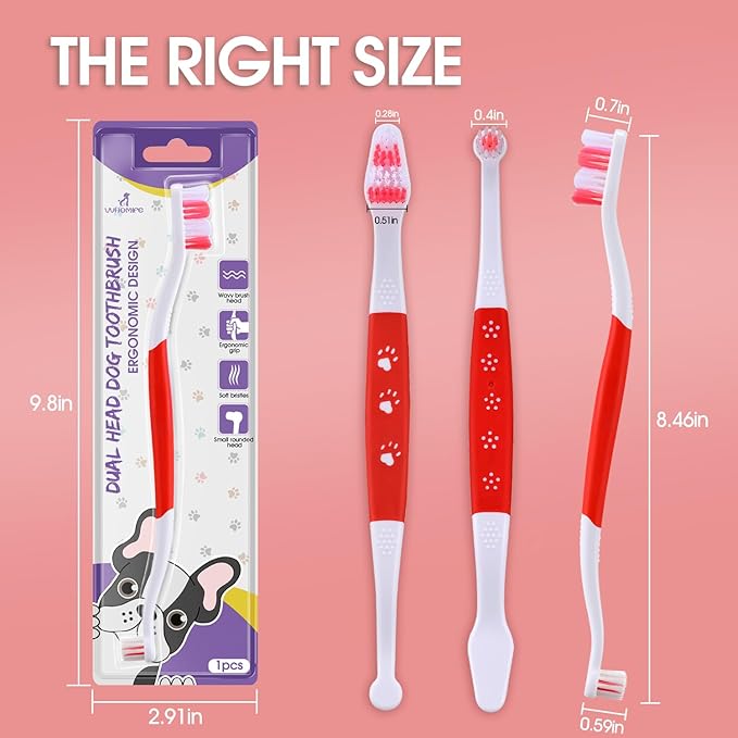 Dog Toothbrush - Dual Head Tooth Brush Newly Upgraded 60° Wavy Brush Head - Surrounds Teeth Like a Cloud for Dental Care and Cleaning - Suitable for Large/Medium and Small Dogs (Small Head End)