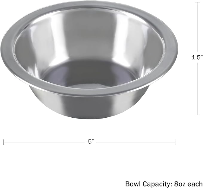 Set of 2 Stainless-Steel Dog Bowls - Cage, Kennel, and Crate Hanging Pet Bowls for Food and Water - 8oz Each and Dishwasher Safe by PETMAKER, Silver